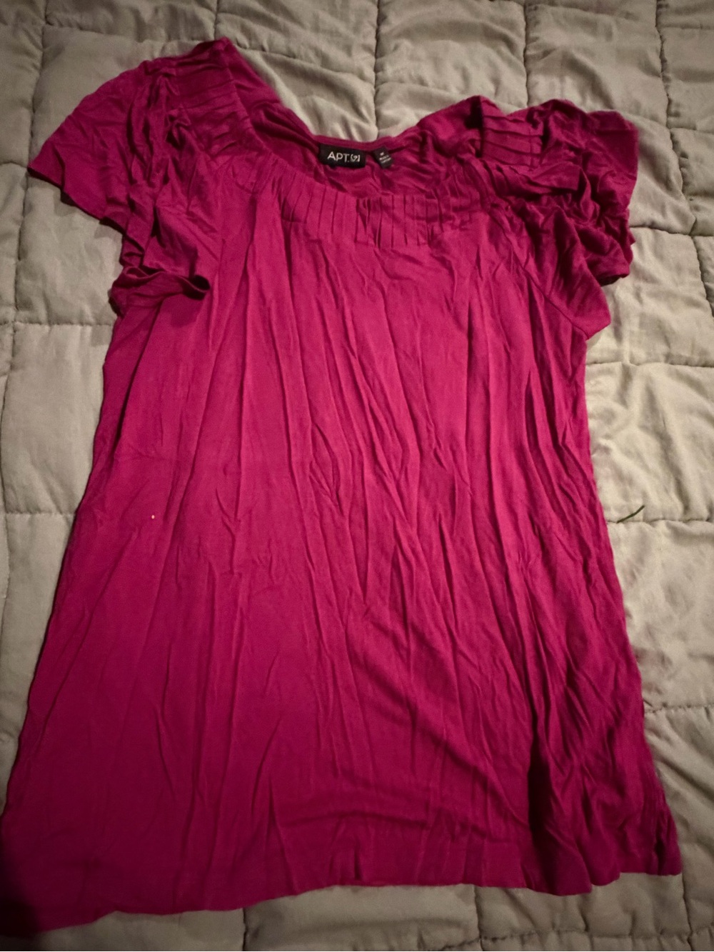 Apt. 9 Women's Magenta Short Sleeve Pleated Neck Tunic